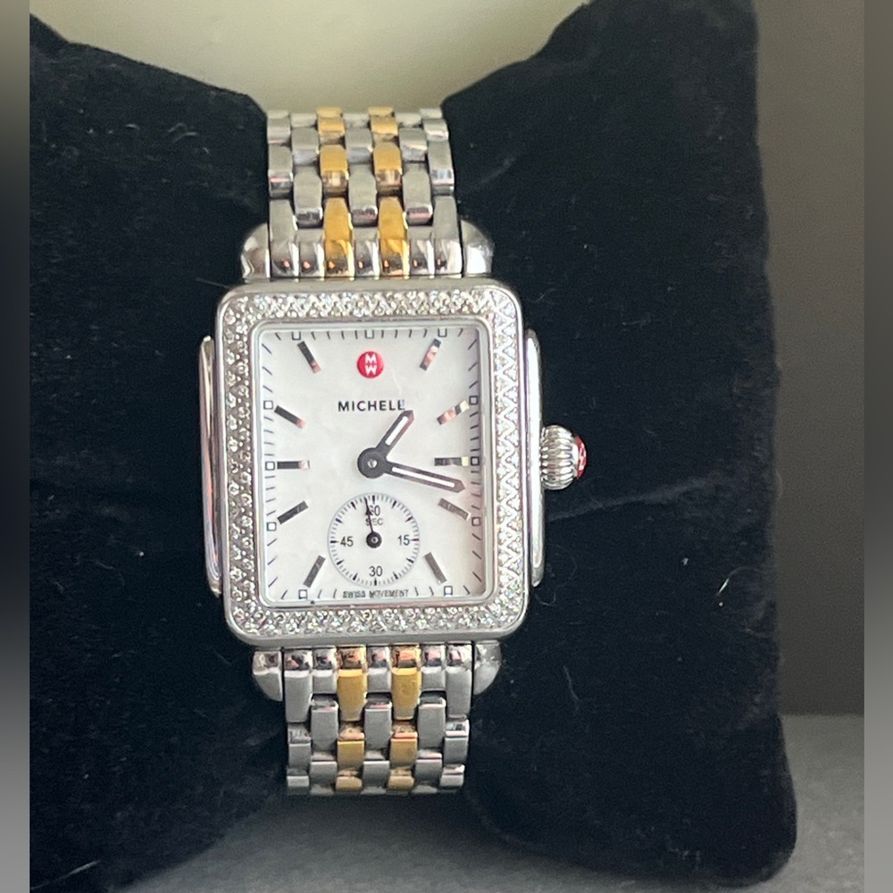 Michele Deco Watch: two tone band and diamond bezel. SALE! SALE! SALE!
